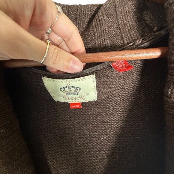 Esprit Y2K Merino Wool Blend Shawl Collar Cardigan Belted Brown M - Picture 7 of 14